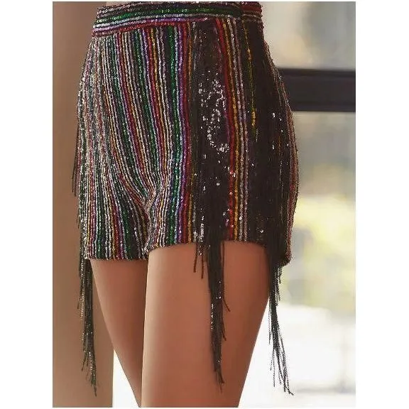 Winnipeg Sequined Multi Stripe Tassel Shorts