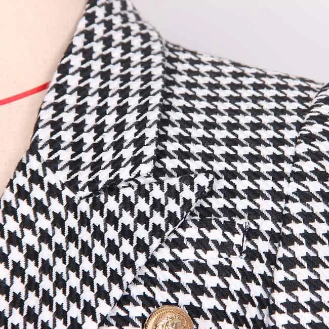 Womans houndstooth double-breasted button blazer