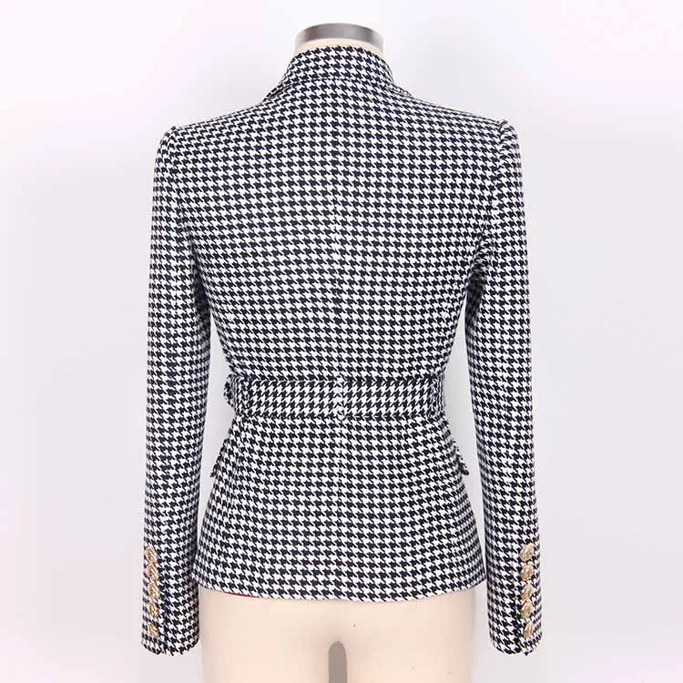 Womans houndstooth double-breasted button blazer