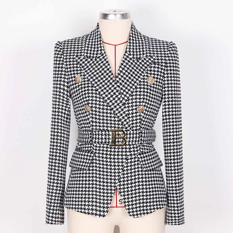 Womans houndstooth double-breasted button blazer