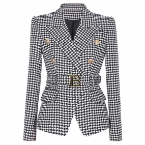 Womans houndstooth double-breasted button blazer