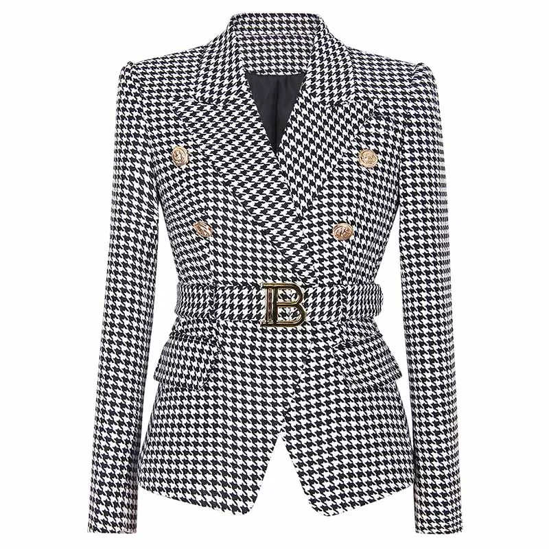 Womans houndstooth double-breasted button blazer