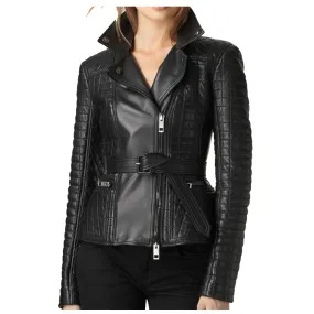 WOMEN ELEGANT BIKER FASHION LEATHER JACKET