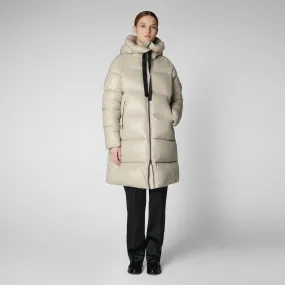 Women's  Hooded Animal free Puffer Coat Isabel in Rainy Beige