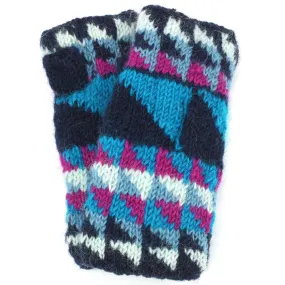 Wool Knit Arm Warmer - Triangles - Blue