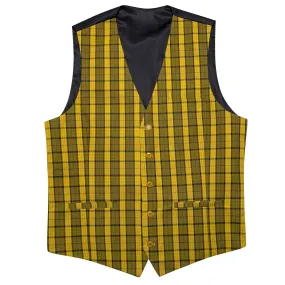 Yellow Black Plaid Novelty Jacquard Men's Single Vest