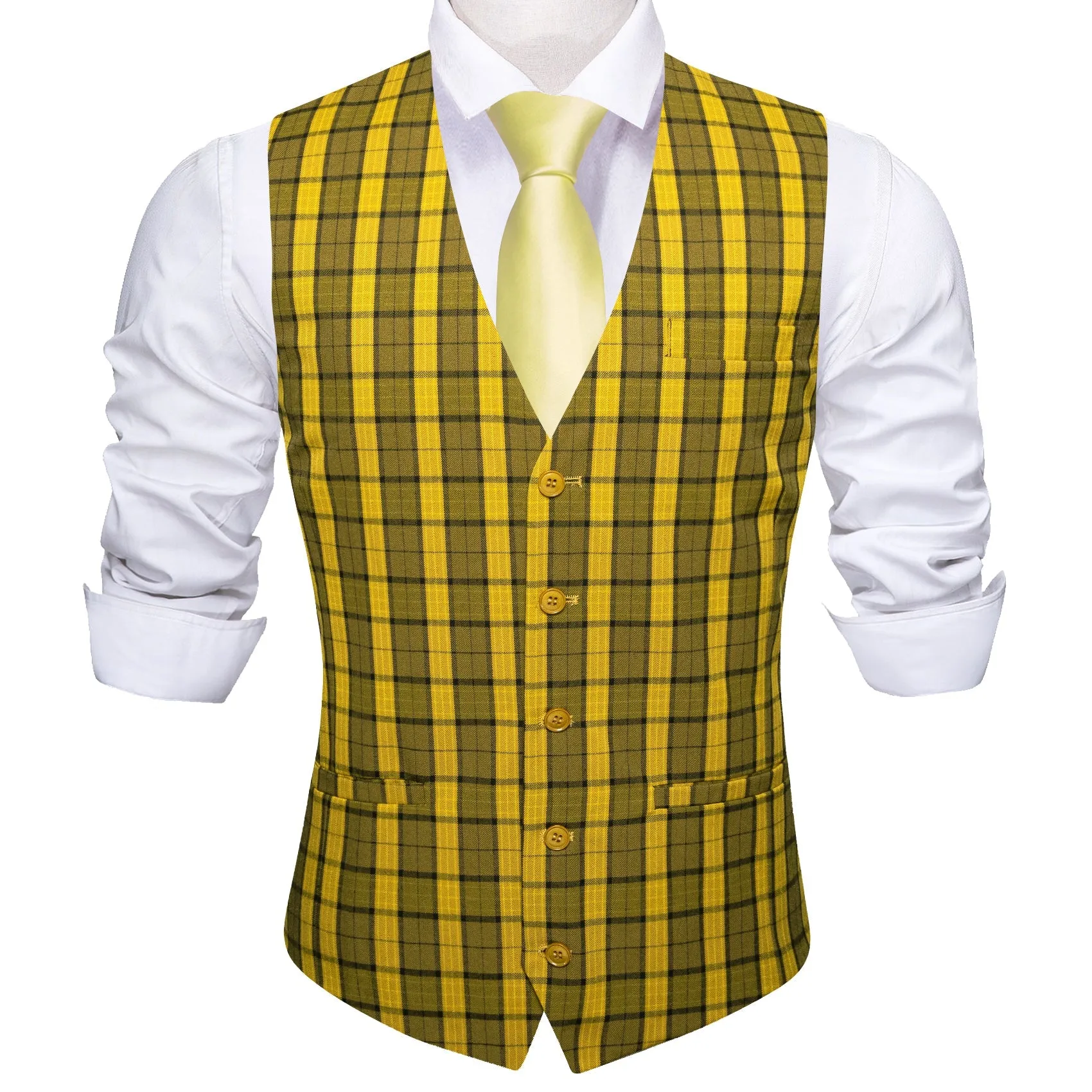 Yellow Black Plaid Novelty Jacquard Men's Single Vest