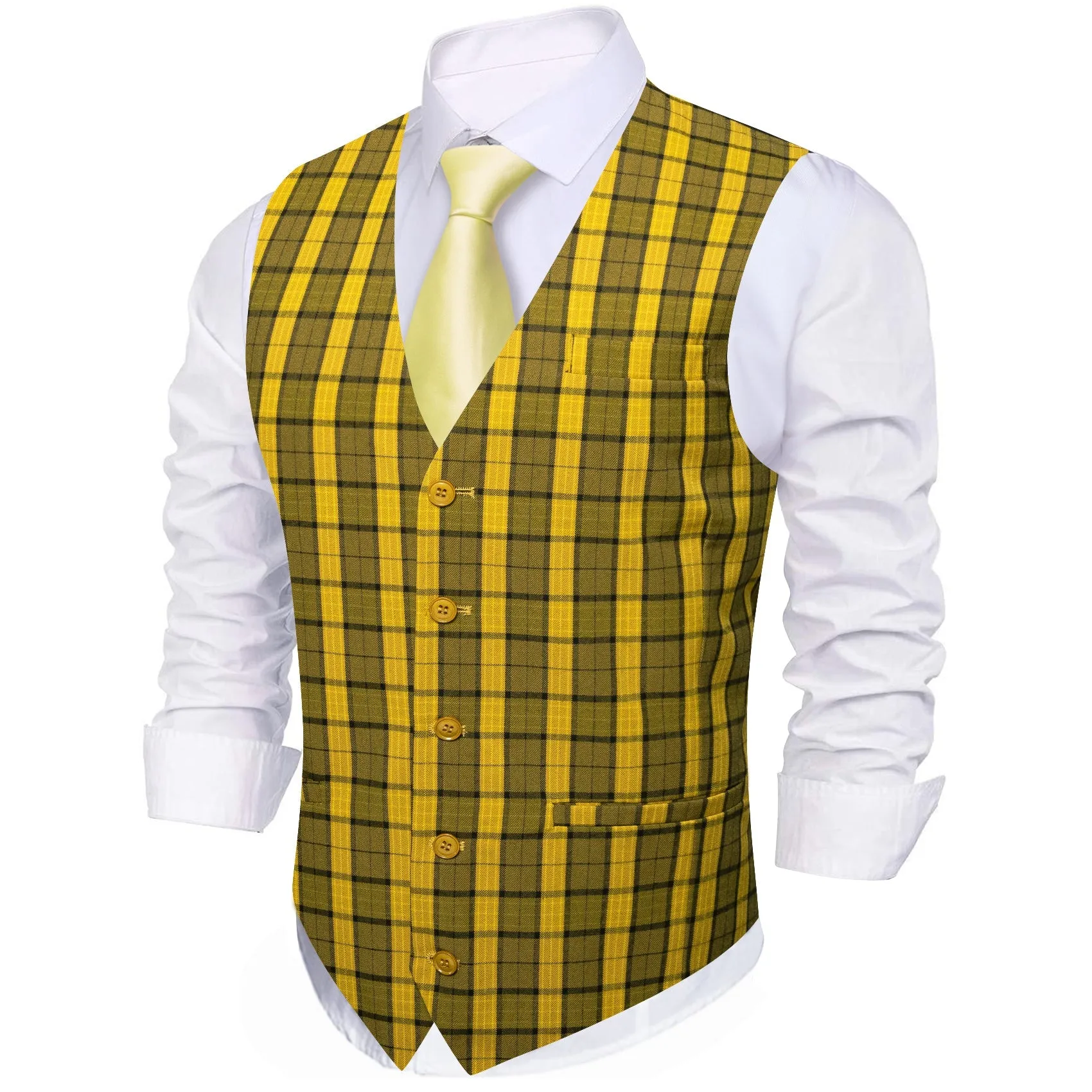 Yellow Black Plaid Novelty Jacquard Men's Single Vest