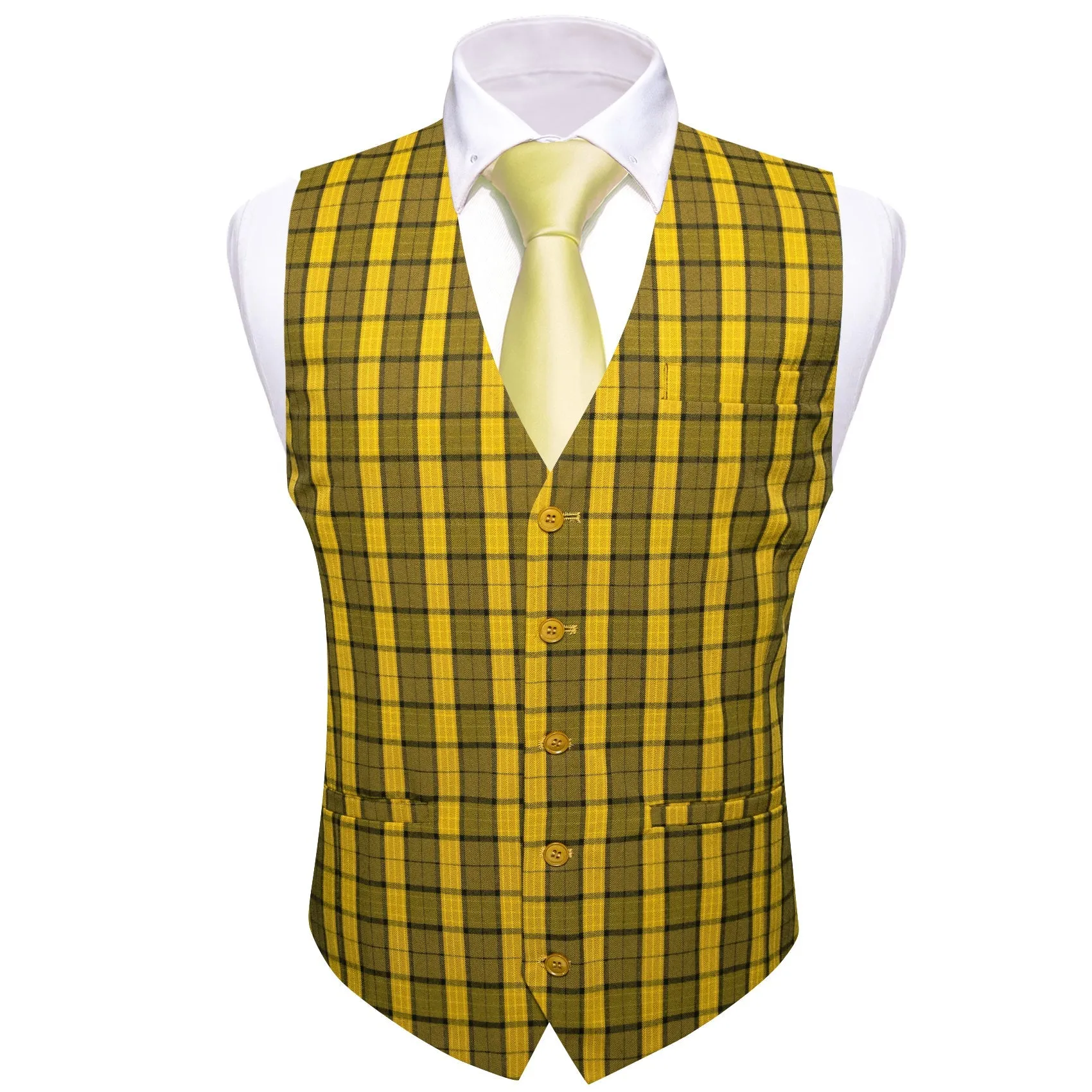 Yellow Black Plaid Novelty Jacquard Men's Single Vest