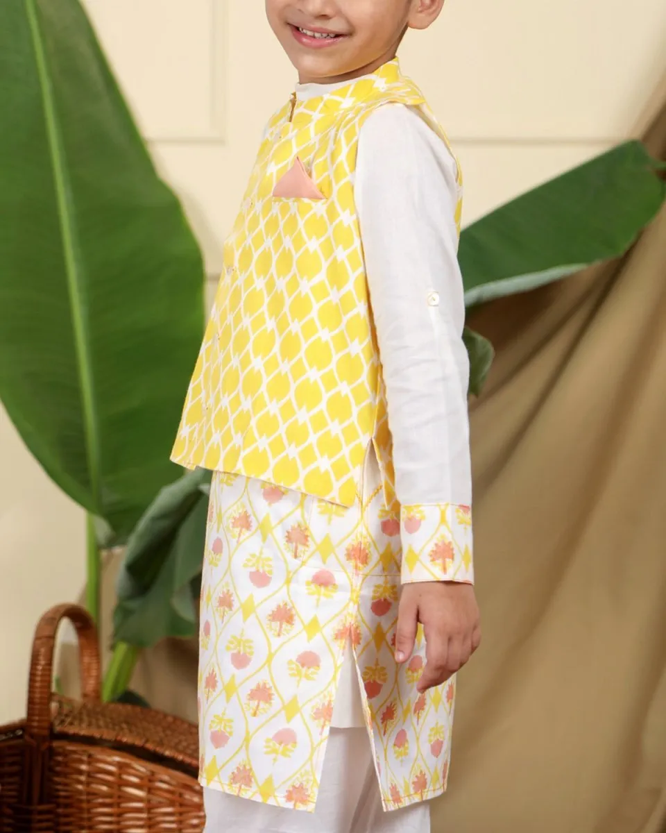 Zahra Boys Ethnic Kurta Churidaar Set with Nehru Jacket