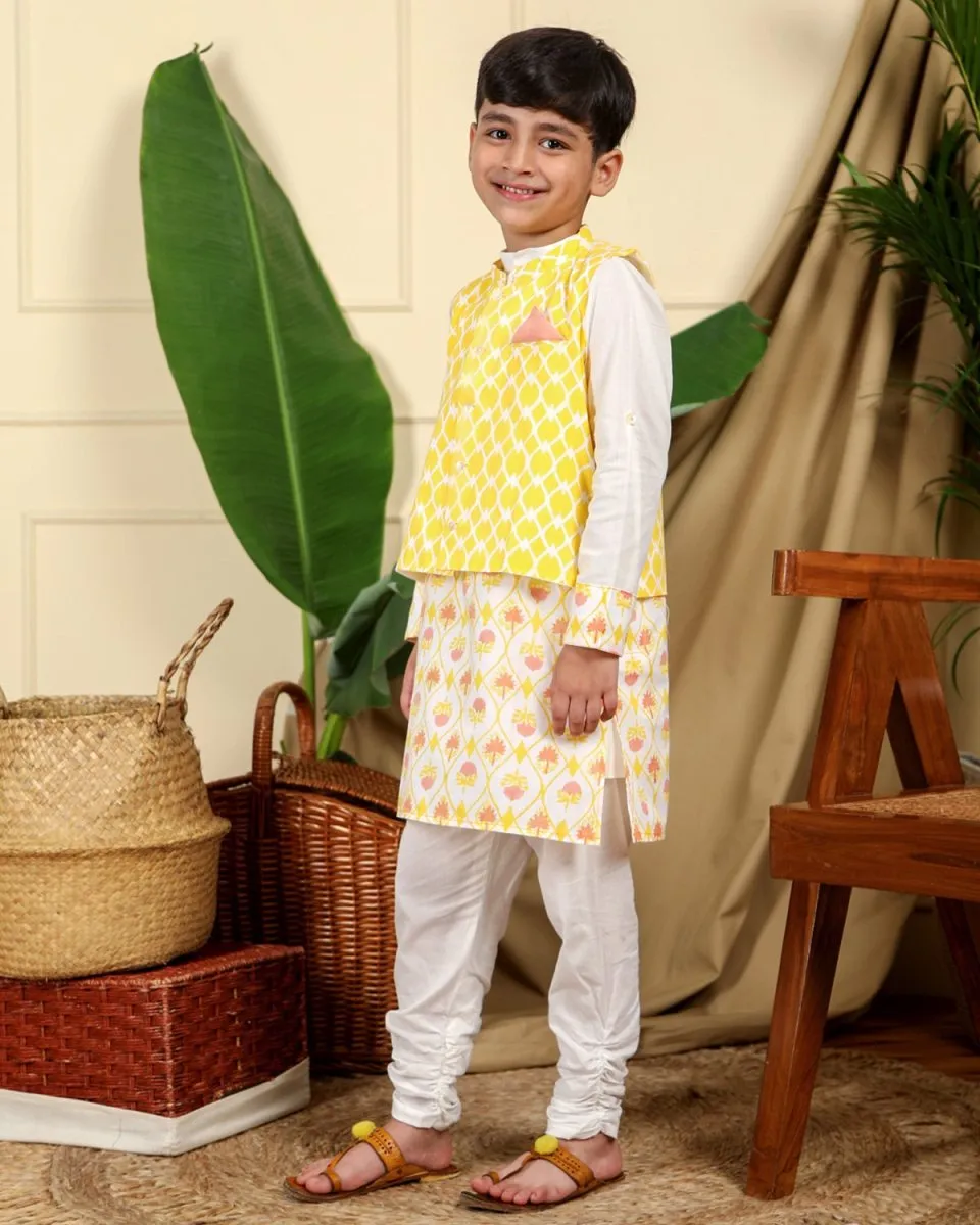 Zahra Boys Ethnic Kurta Churidaar Set with Nehru Jacket