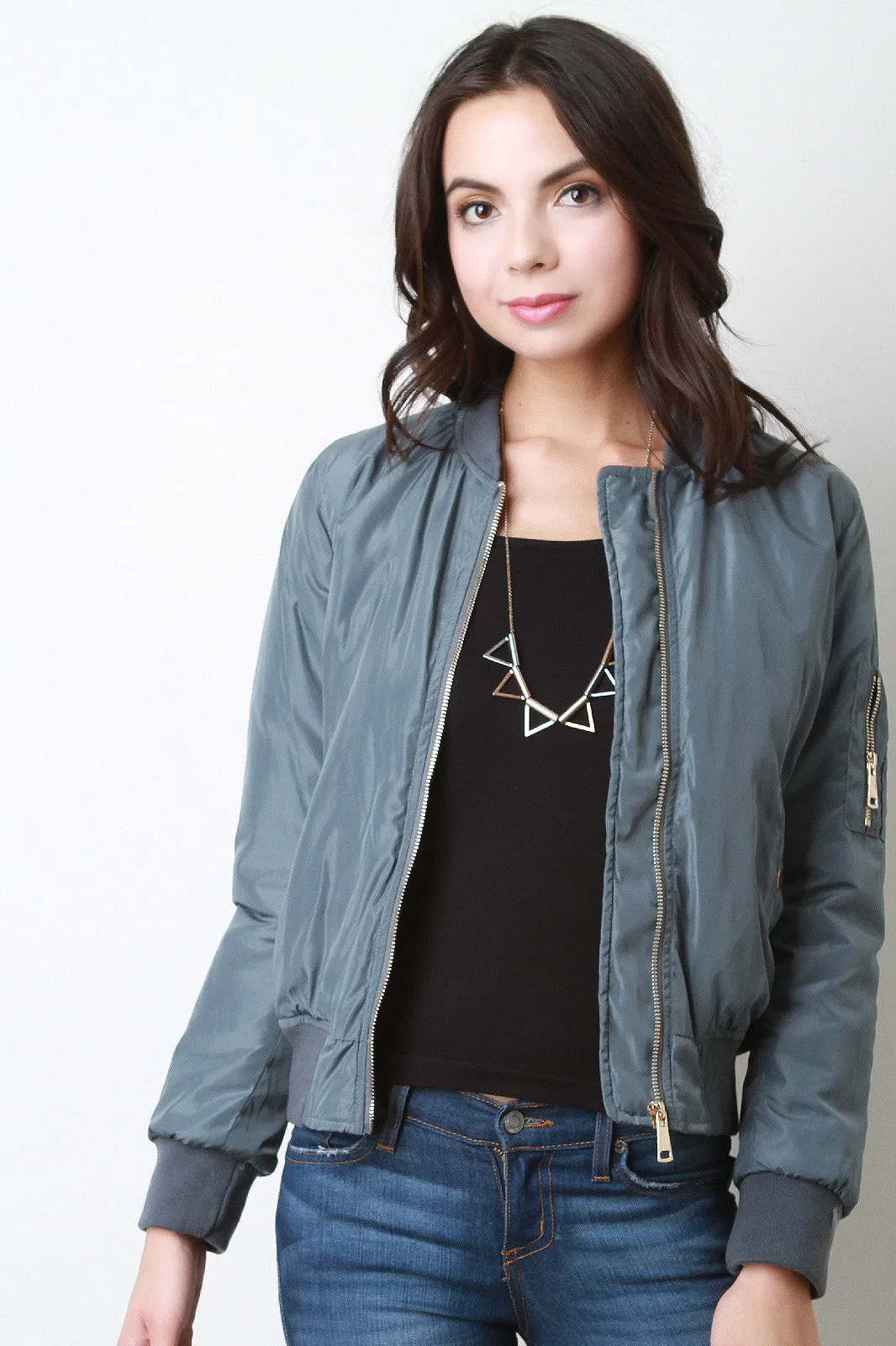 Zipped Up Bomber Puffer Jacket