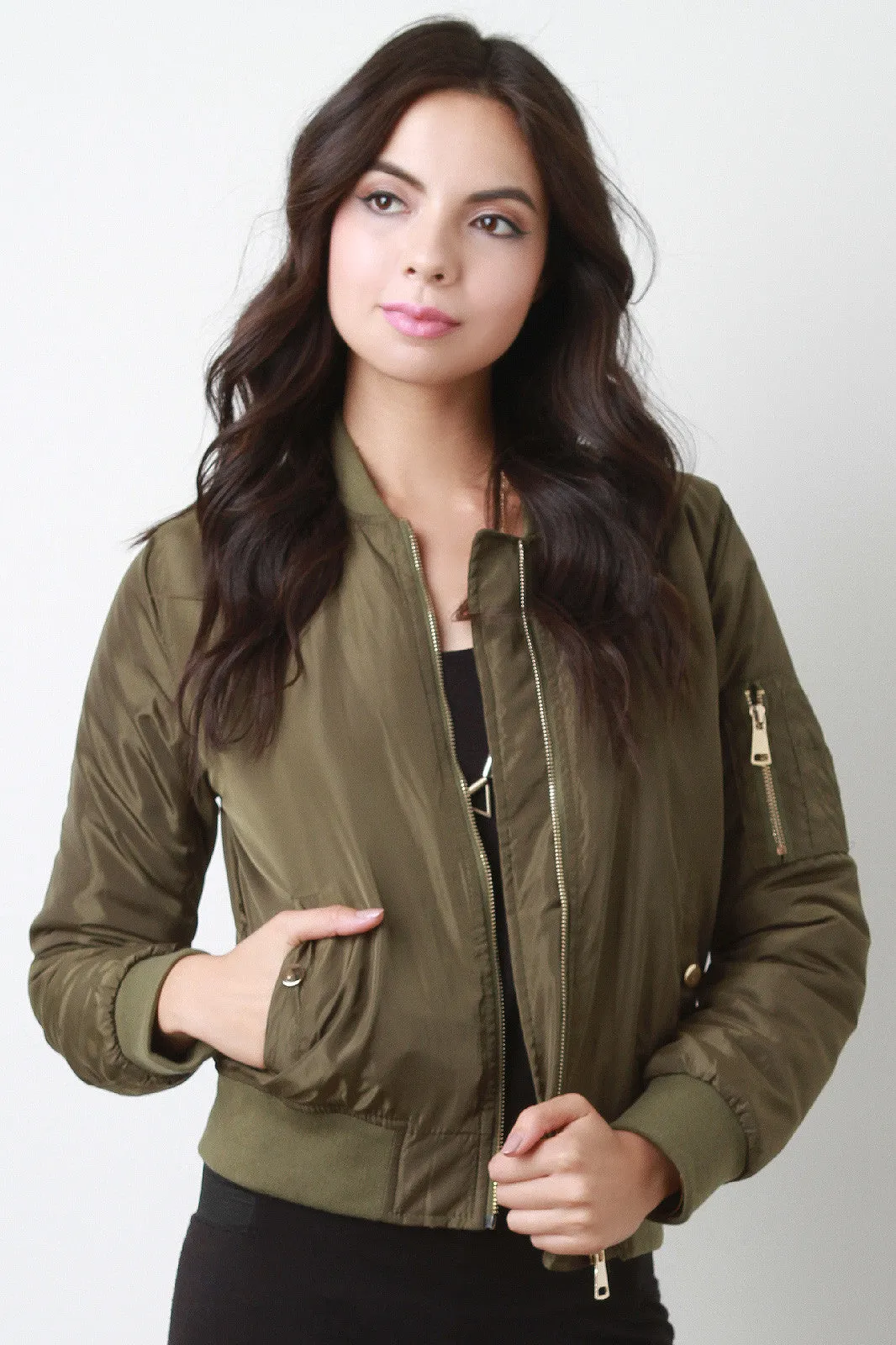 Zipped Up Bomber Puffer Jacket