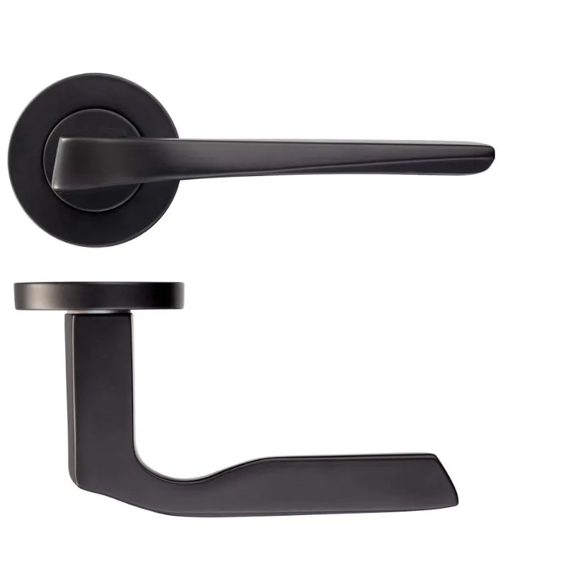 Zoo Lyra Lever on Round Rose - Powder Coat Black-Powder Coat Black